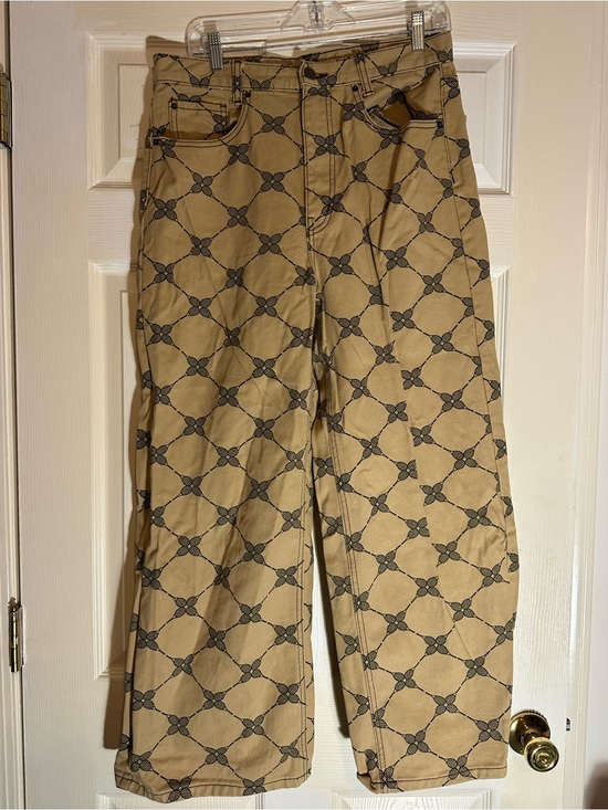 BDG Denim - BDG Tan Wide-Leg Jeans with Black tennis bracket Geometric Print